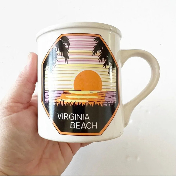 Vintage 80s Virginia Beach Sunset Sunrise Mug Coffee Tea Nostalgia Vacation Cup‎ - Picture 6 of 7
